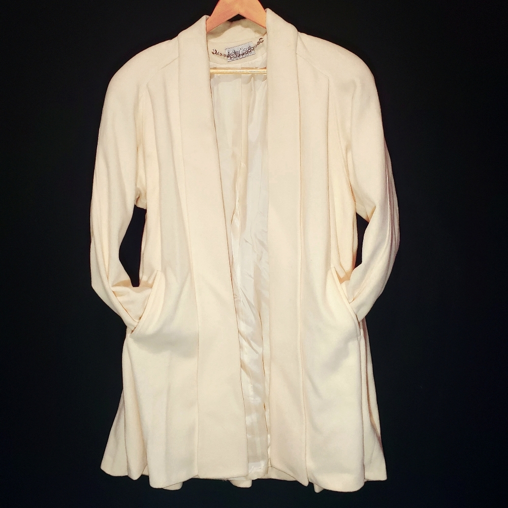 Ashley Scott Ivory Wool Open Front Drape Fully Lined Jacket Size *14/16*
